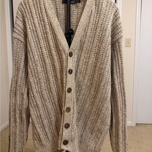 Bill Blass Vintage Men's Cream Ribbed Button-Up Cardigan